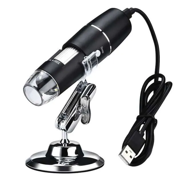 A USB pocket microscope on a small stand